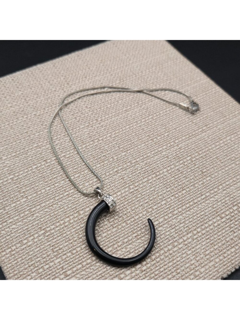 16 Inch Black Horn Moon Necklace, Snake Chain Witchy Minimalist Jewelry A7943